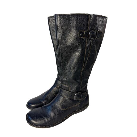 boc By Born Black Leather Knee Flat Wide Calf Round Toe Side Zip Women Boot 9 wc - Picture 2 of 8